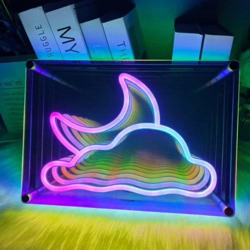 Miroir Infini Nuage Lune Lampe Neon