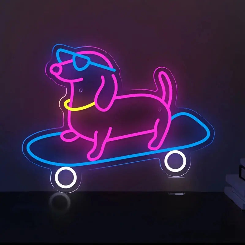 Neon Skateboard Chien Lampe Neon