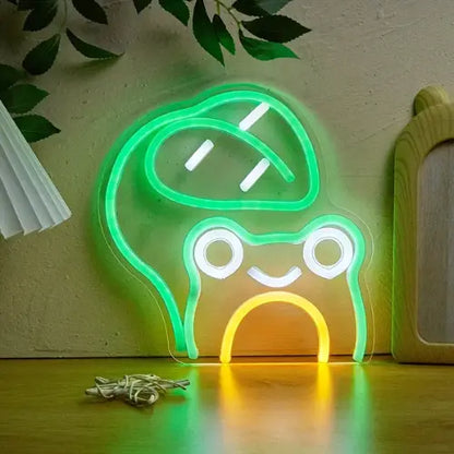 Neon Grenouille Feuille Lampe Neon