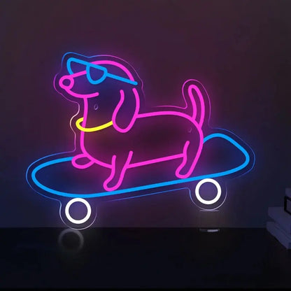 Neon Skateboard Chien Lampe Neon