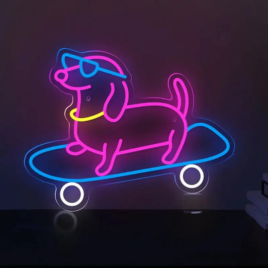 Neon Skateboard Chien Lampe Neon