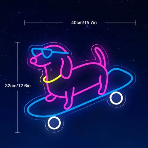 Neon Skateboard Chien Lampe Neon