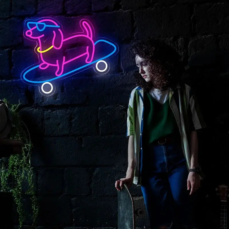 Neon Skateboard Chien Lampe Neon